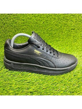 Puma GV Special Boys Size 7Y Black Team Gold Walking Leather Shoes Sneakers